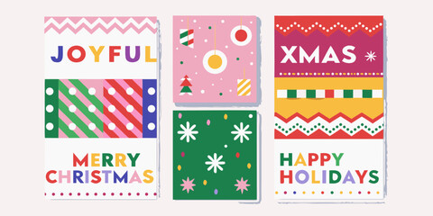 Four Christmas Holiday Greeting Cards With Colorful Patterns And Text Vector Illustration greetings festive © Dayal