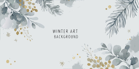 Watercolor eucalyptus branches and pine needles create a delicate winter themed floral arrangement leaves © Dayal