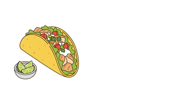 Hand Drawn Taco with Lime Wedges Illustration