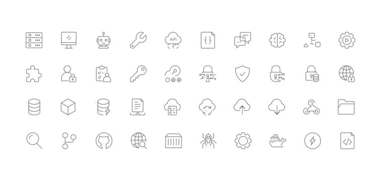 Premium MCP Server and AI Agent Line Icons Set &ndash; API, Automation, Cloud Computing and Developer Tools Collection