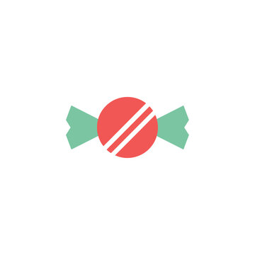 Simple flat candy illustration with red wrapper and green twisted ends