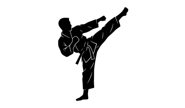Karate martial artist kick silhouette vector with dynamic action pose design