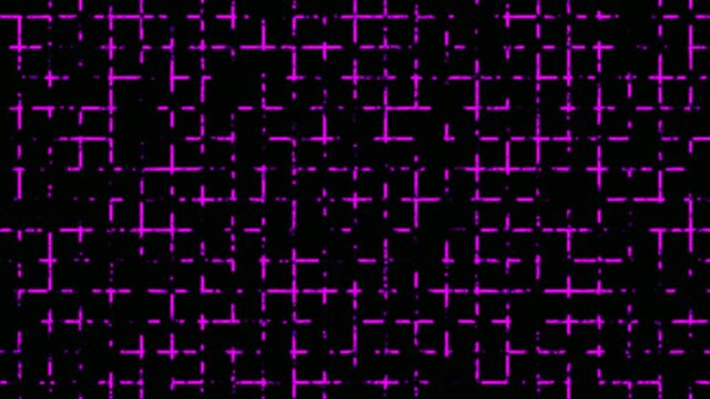 Wireframe perspective grid lines looping. Grid graph pattern moving black screen. Colourful wavy grid background. Graphic lines seamless looping. Neon grid lines with ambient lighting of squares.