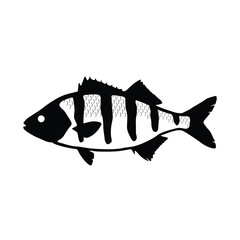 Fototapeta premium Stylized black fish silhouette with scale details isolated on a white background
