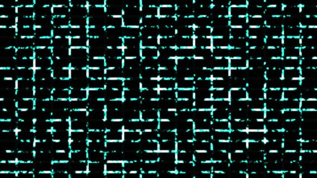 Wireframe perspective grid lines looping. Grid graph pattern moving black screen. Colourful wavy grid background. Graphic lines seamless looping. Neon grid lines with ambient lighting of squares.