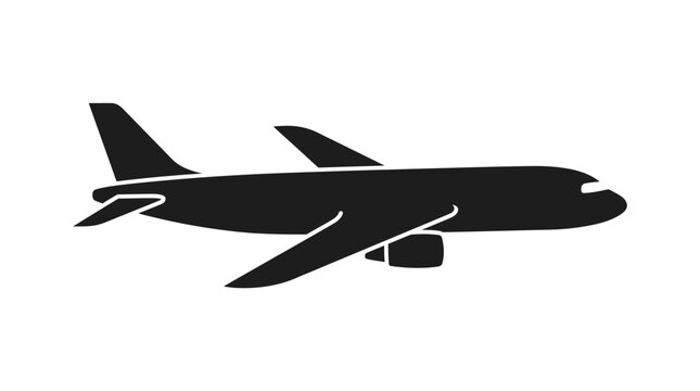 Airplane silhouette flying in sky.