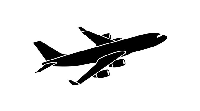 Airplane silhouette flying through sky.