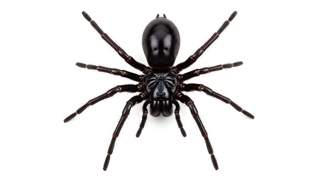Macro shot of a black spider isolated on white background