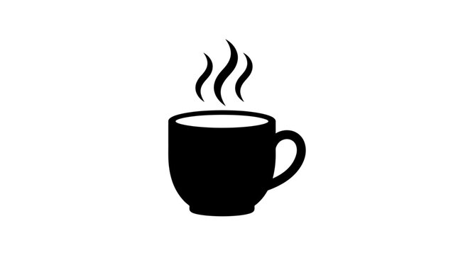 Black coffee cup with steam rising.