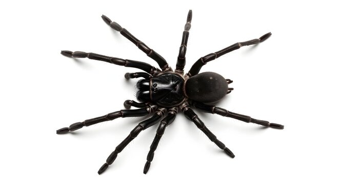 Top view of a black funnelweb spider isolated on white background