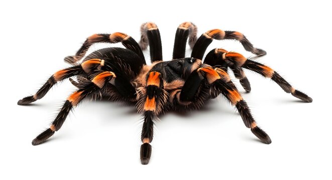 Mexican redknee tarantula isolated on white background