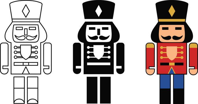 Christmas nutcracker soldier toy icon set traditional holiday decoration vector