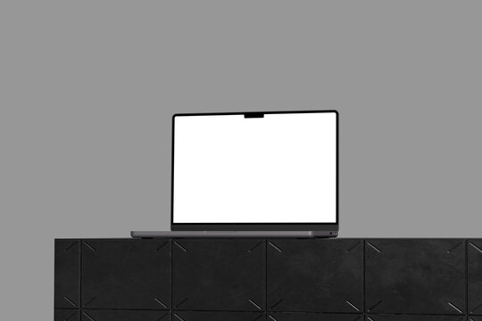 Minimal Technology Mockup Featuring Modern Laptop on Dark Stand