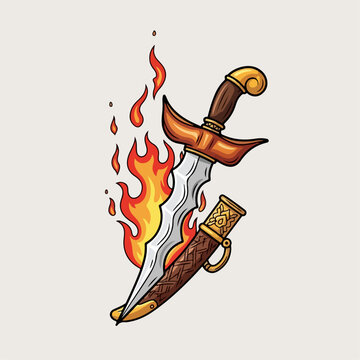 Cartoon vector illustration of a flaming kris
