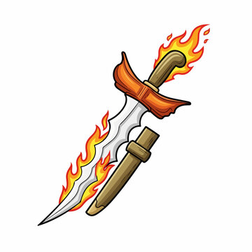 Cartoon vector illustration of a flaming kris