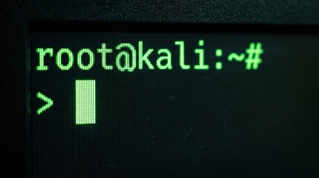 Kali Linux terminal command prompt on computer monitor