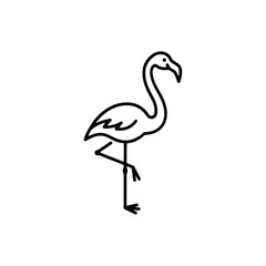 Simple black and white line drawing of a graceful flamingo standing elegantly © MDMINTU