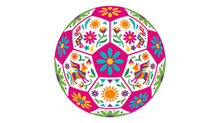 Obraz premium Colorful Mexican Day of the Dead Soccer Ball Vector Illustration - Sugar Skull and Folk Art Style