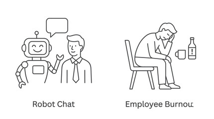 Fototapeta premium Illustration of workplace stress and modern communication challenges in offices.