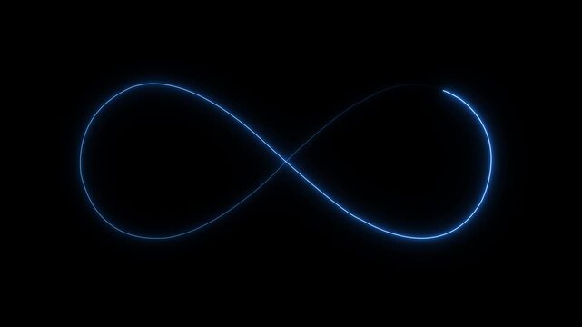 Glowing neon Blue Infinity symbol icon Animation on Black Background. infinity icon animation. Glowing infinity loop, neon energy flow in darkness. Eternity concept. Mathematical symbol of science.