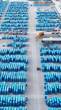 Industrial Data center in Santa Catarina, Brazil. Aerial view in vertical video. Production of porcelain tiles and large format porcelain slabs.