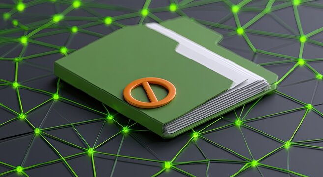 Folder with "no entry" symbol on a digital network background