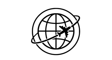 Obraz premium Global travel icon airplane circling earth line art illustration