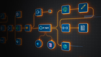 Fototapeta premium AI Agent Automating Workflow System Integration Process Vector Illustration Design