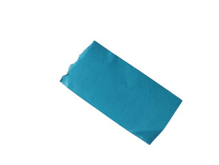 A single rectangular piece of blue paper or fabric material torn and angled on a flat surface area isolated on transparent background © Naiem