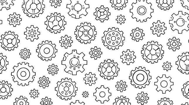 Detailed black and white gear and cogwheel pattern design.