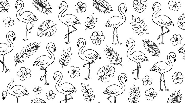Elegant flamingo and tropical foliage pattern design.
