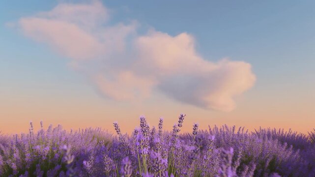 Lavender field under a pink cloud at sunset 4K Generative AI