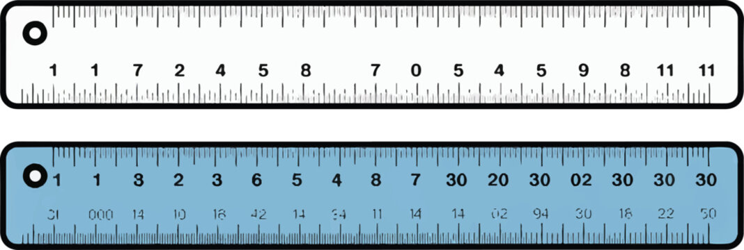 Two measuring rulers showing imperial and metric units featuring clear numerical scales for precise school classroom drafting.
