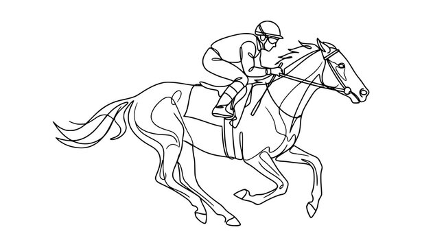 Elegant One Line Horse Jockey Vector Illustration for Horse Racing Sport and Equestrian Design