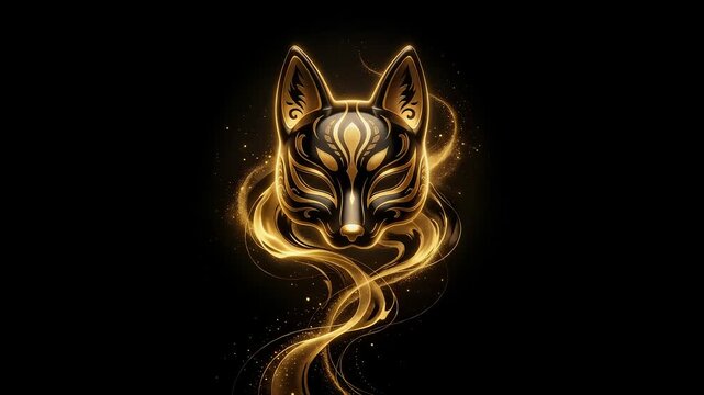 Golden Fox Mask Japanese Ink Animation Background
