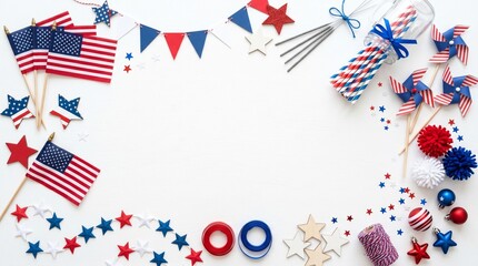 Fototapeta premium Patriotic fourth of july party decorations isolated on white background