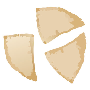 Set old worn paper sheets, various shapes with rough edges collection isolated on transparent background vector illustration.