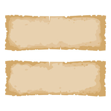 Two old worn paper sheets rectangular shape with rough edges collection isolated on transparent background vector.