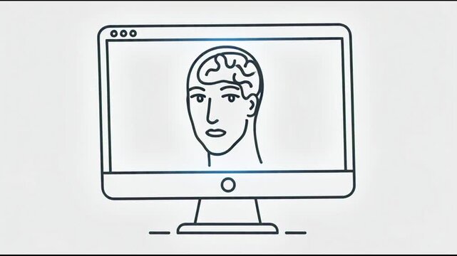 Brain on computer screen concept.