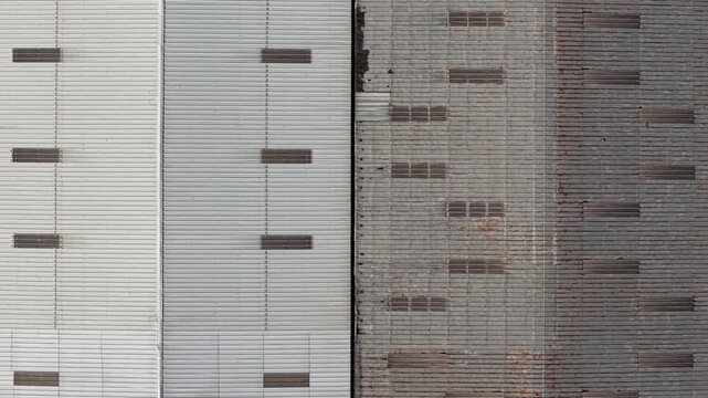 Aerial top down view of industrial building roof