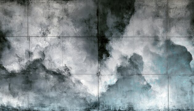 Grungy, atmospheric clouds drift across a gridded, textured, abstract background