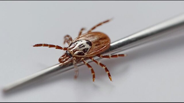 Closeup of a tick on metal.