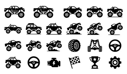 Monster Truck Black and Blue UI Icon Set Vector Illustration © MD