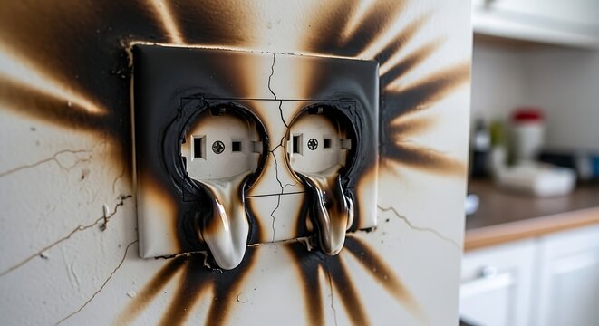 Damaged Electrical Outlet with Exposed Wires and Broken Cover on Wall Power Socket.