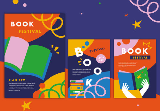 Modern and Bold Book Festival Poster Template Set