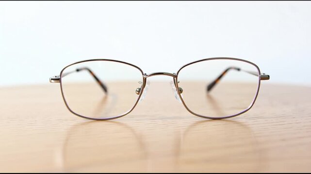 Glasses on wooden table surface closeup.