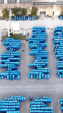 Industrial Data center in Santa Catarina, Brazil. Aerial view in vertical video. Production of porcelain tiles and large format porcelain slabs.