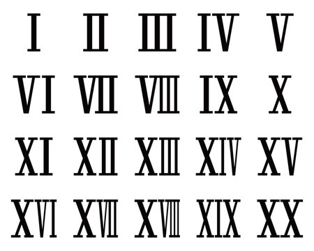 シンプルな1から20までのローマ数字の素材セット