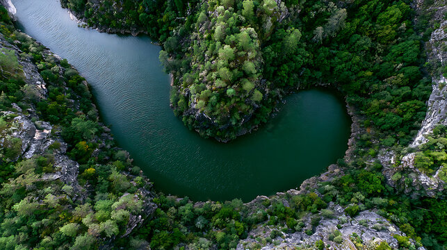 The river bend, ripples on the green water, cliffs bathed in the natural evening light
