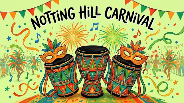 Colorful Carnival Masks and Drums in Celebration